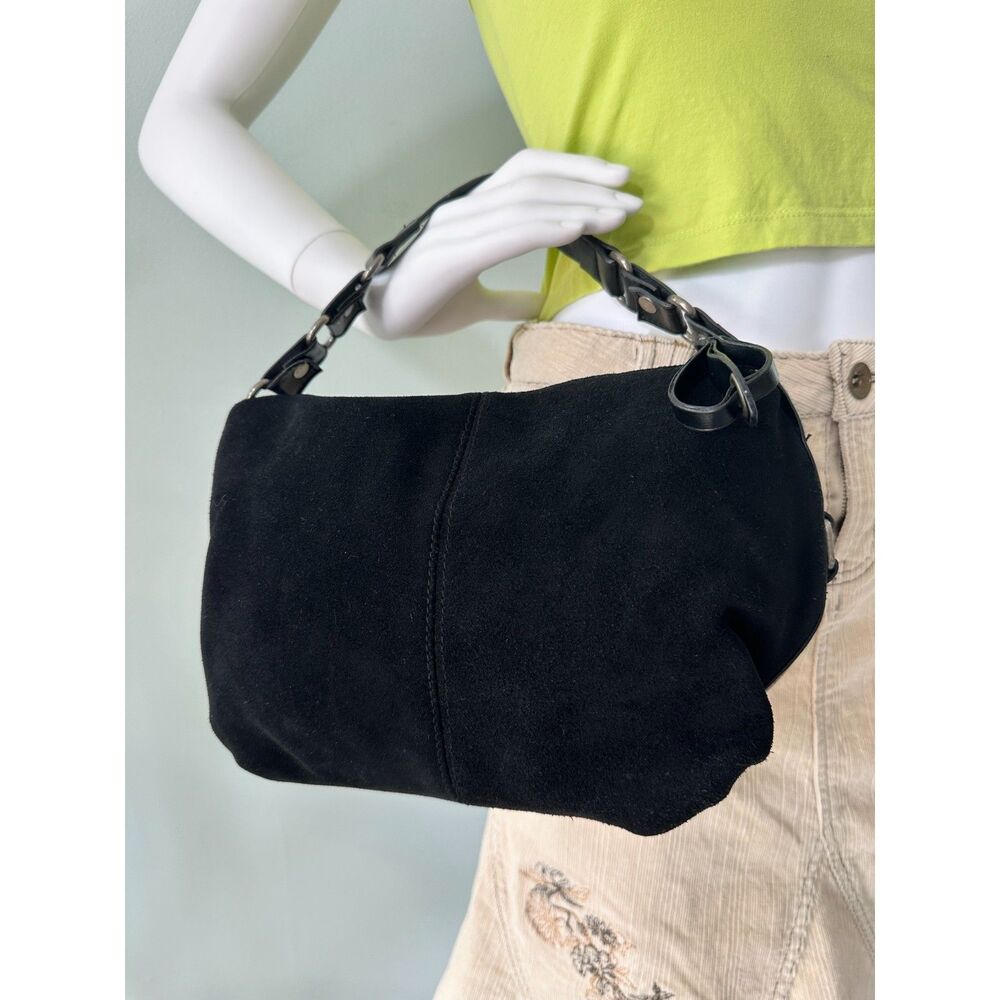 Isaac Mizrahi Vintage Y2k Black Suede Shoulder Bag with Chain Strap Purse